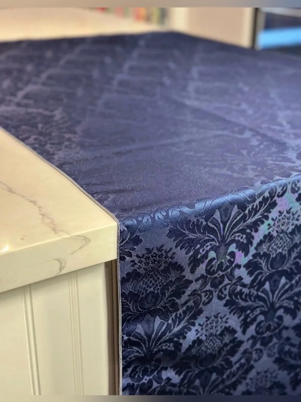 120” Navy Damask Round Tablecloth